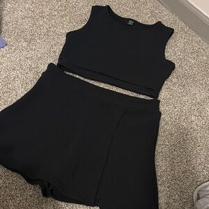 Black Sleeveless Crop Top and Skirt Set